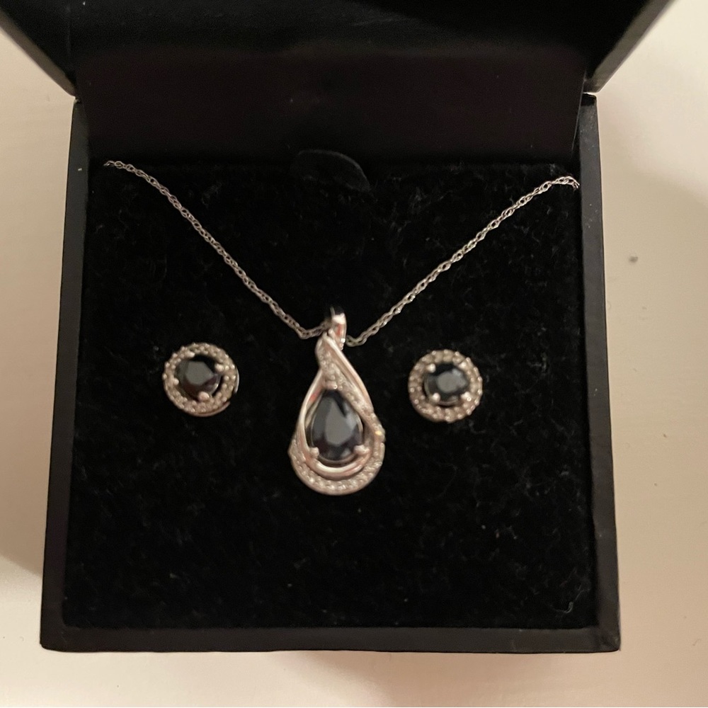 Sapphire and Diamond earrings and necklace.